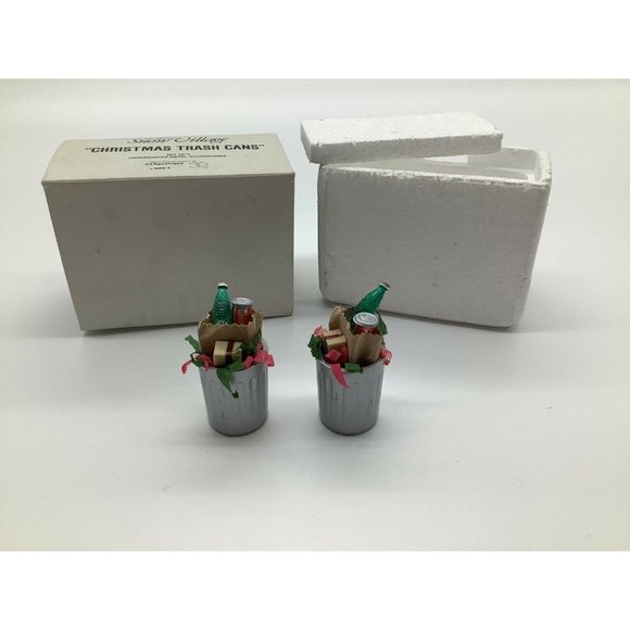 Department 56 The Original Snow Village Christmas Trash Cans NIB - Picture 3 of 9